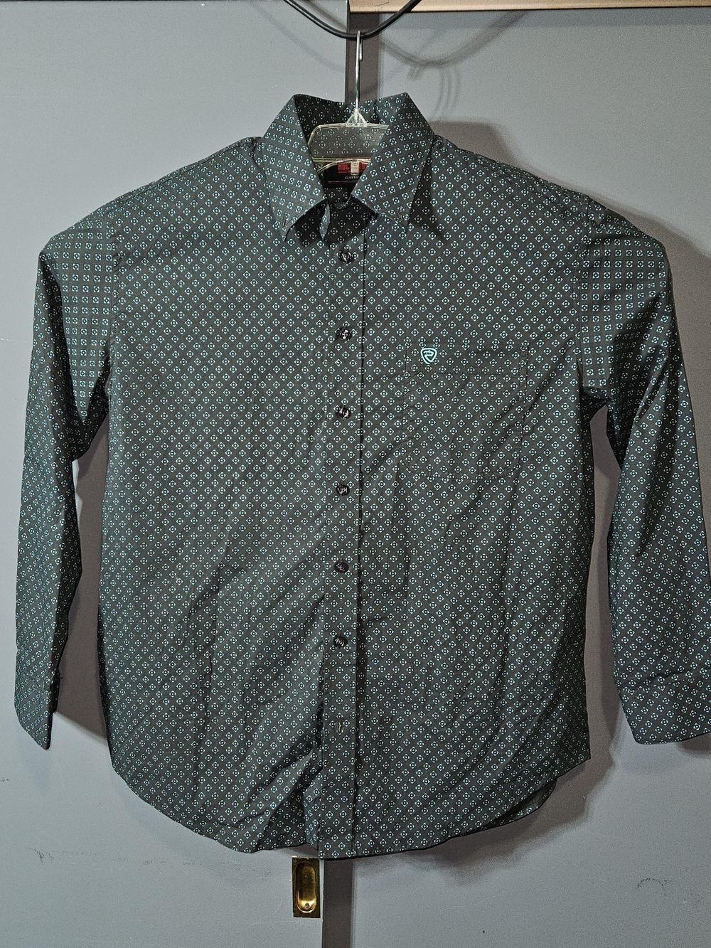ROCK & ROLL DEMIM Men's Long-Sleeve Casual Button-Down Shirt - Teal Geo Print